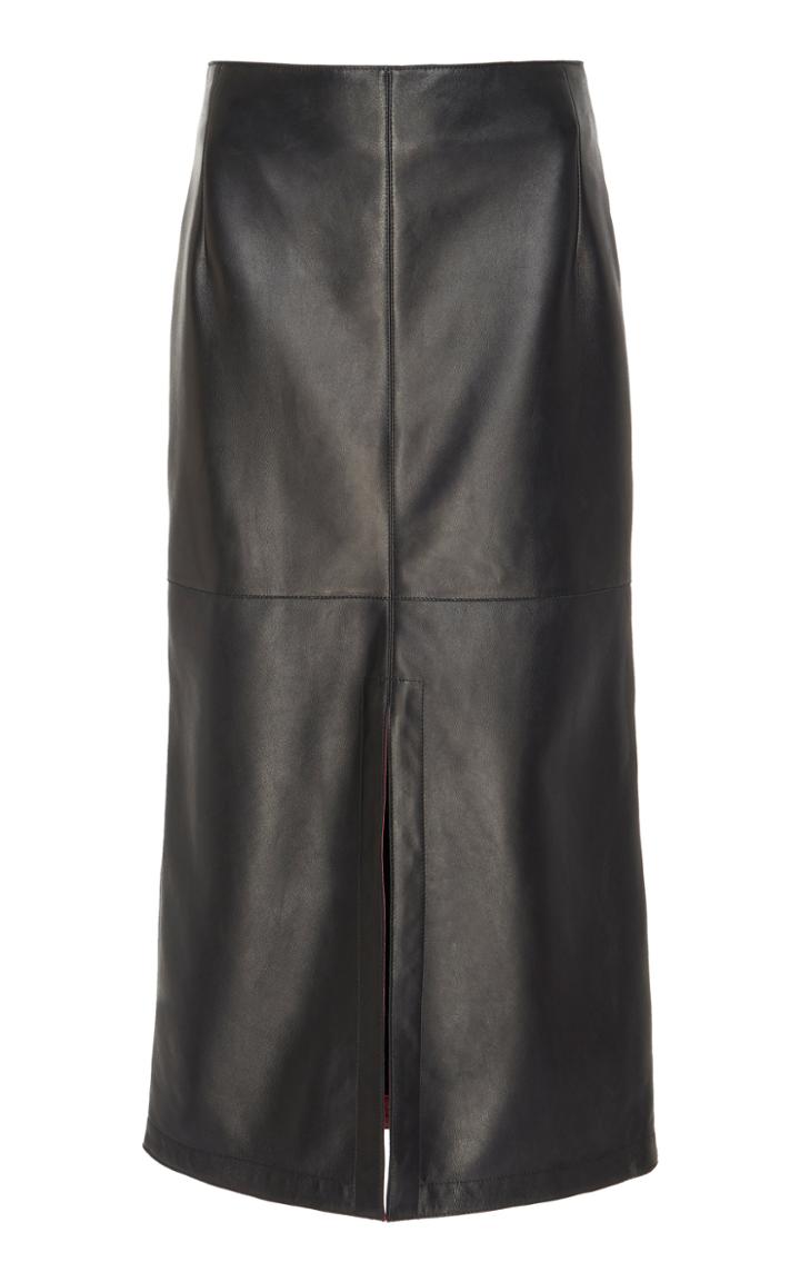 Victoria Beckham Box-pleated Nappa Leather Midi Skirt