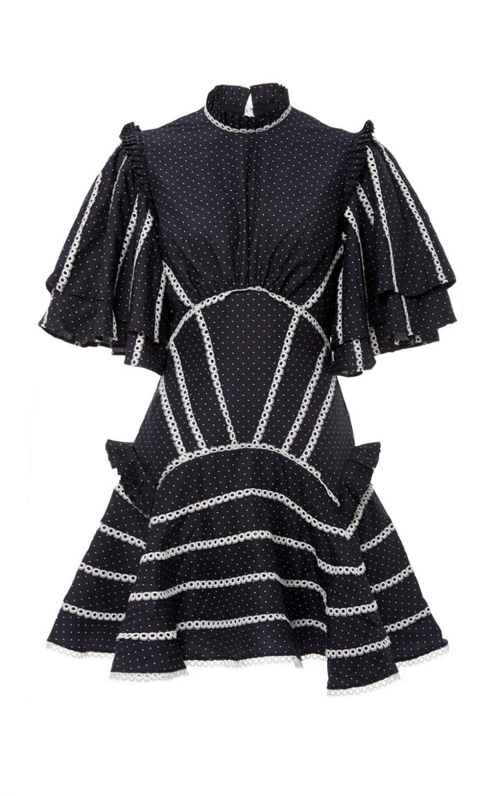 Acler Perry Ruffled Lace-trimmed Poplin Mini Dress