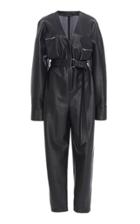 Sally Lapointe Belted Faux Leather Tapered Jumpsuit