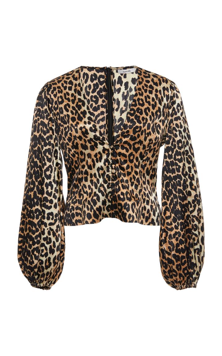 Ganni Leopard-print Silk-blend Satin Top