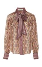 Zimmermann Pussy-bow Two-tone Printed Silk Shirt