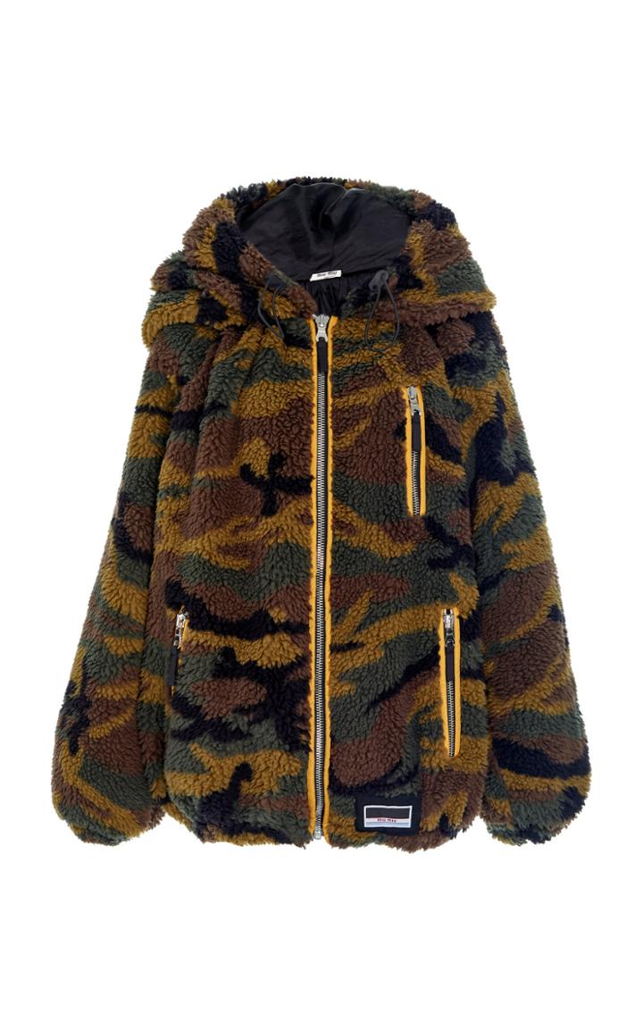 Miu Miu Hooded Printed Shearling Jacket