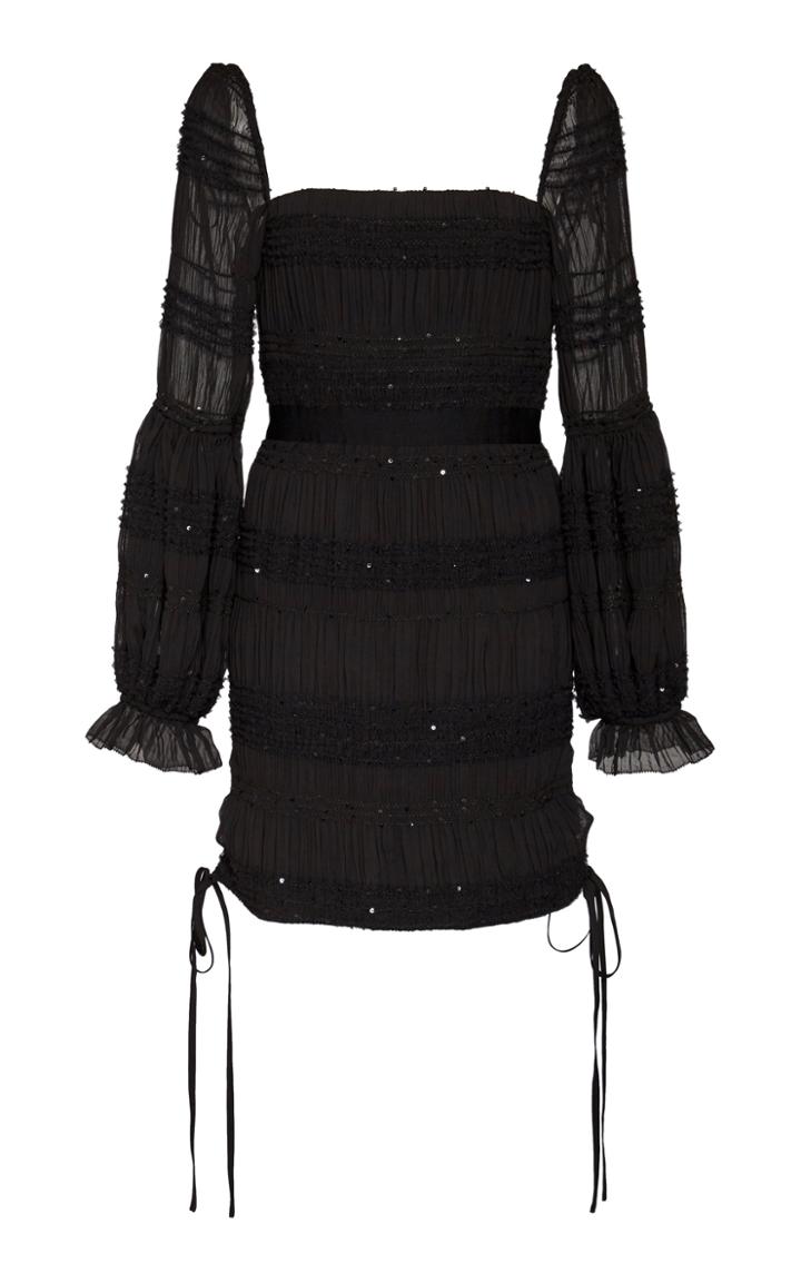Self Portrait Shirred Chiffon Mini Dress