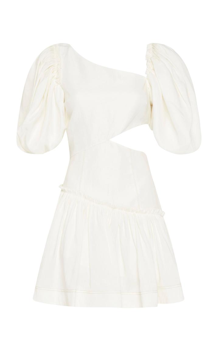 Moda Operandi Aje Chateau Asymmetric Cutout Linen-blend Mini Dress