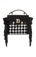 Balmain B-buzz 23 Fringe-trimmed Embroidered Suede Top Handle Bag