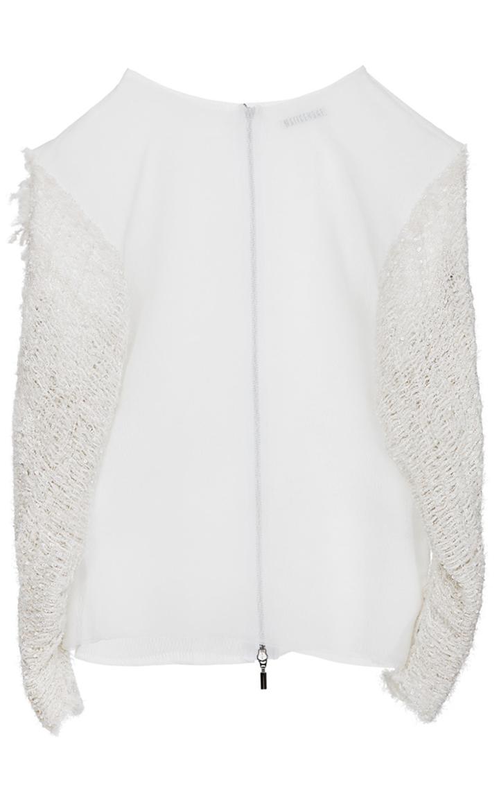 Maticevski Silver Feather Sleeved Top