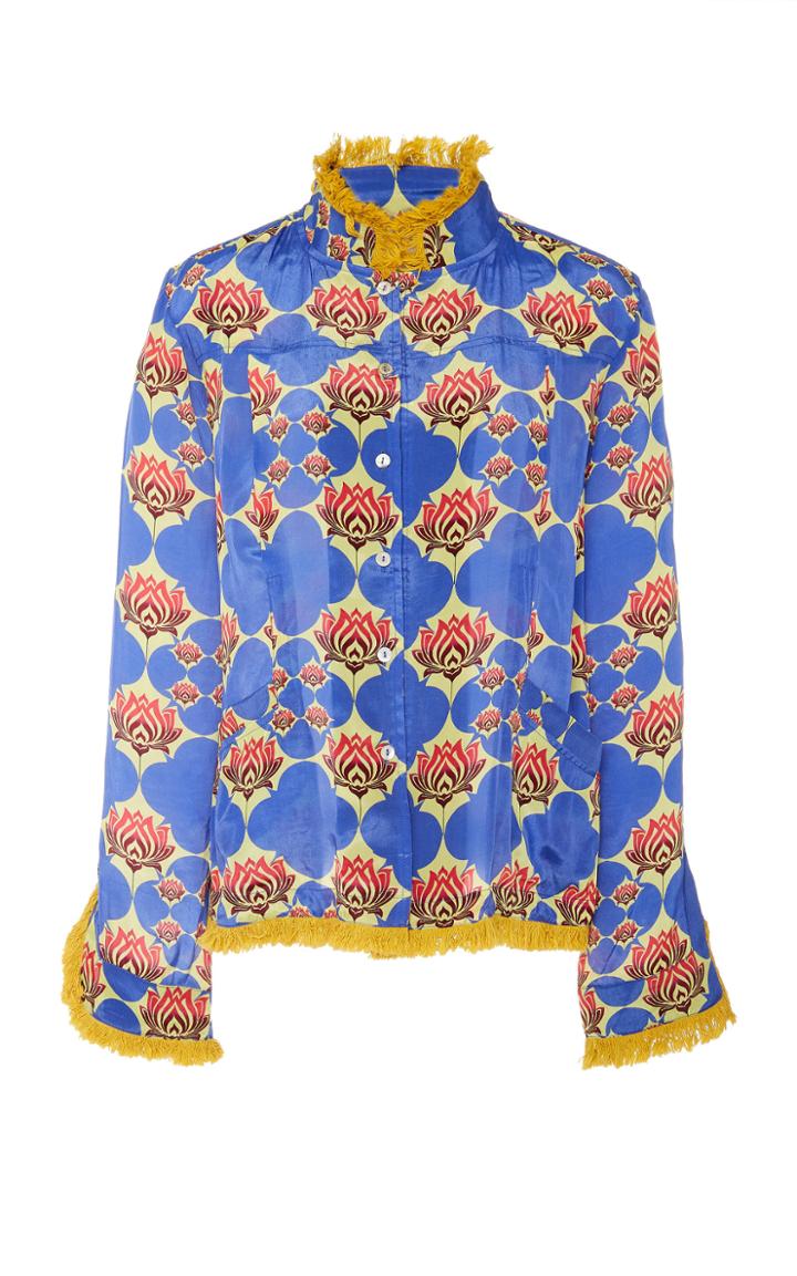 Verandah Fringe-trimmed Mandarian Collar Shirt Jacket