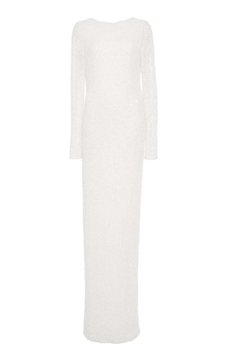 Balmain Long-sleeve Pearl And Sequin Gown