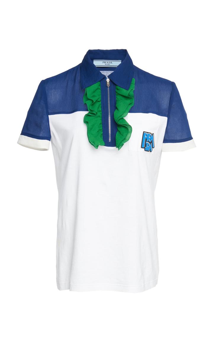 Prada Polo Top With Chiffon Ruffle Accent