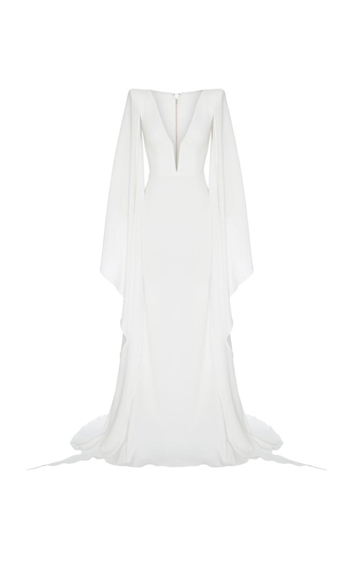 Alex Perry Cassine Draped Sleeve Satin Crepe Gown