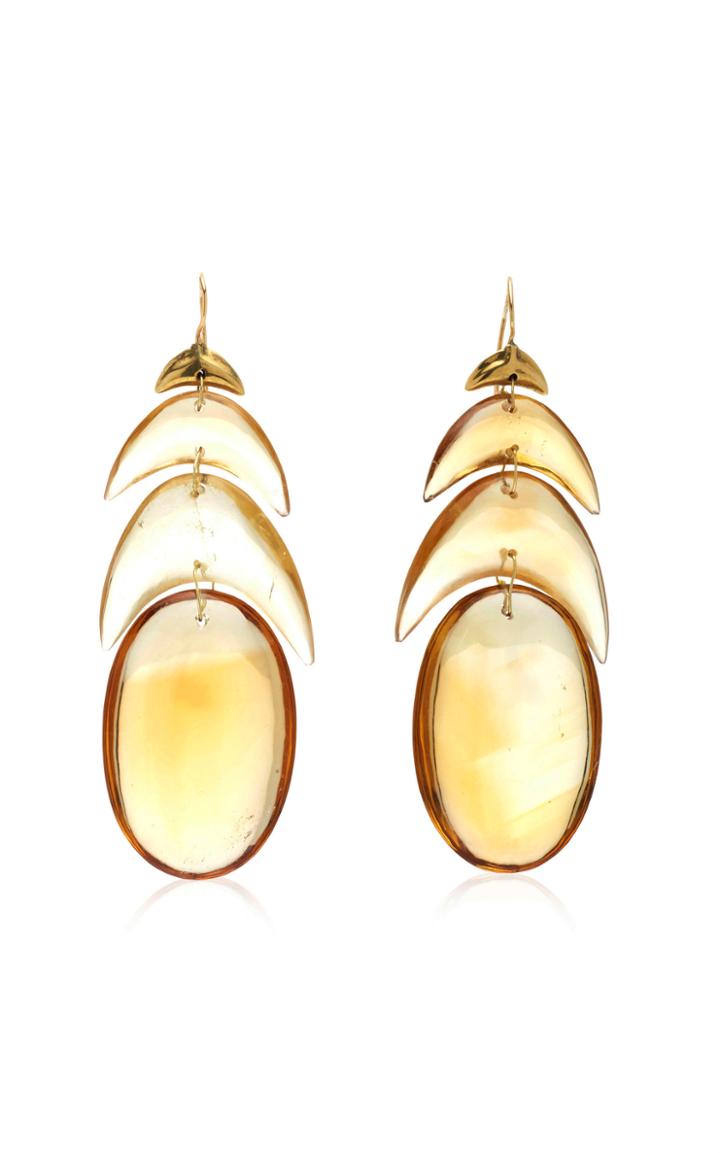 Moda Operandi Ten Thousand Things Hand Cut Natural Citrine Peacock Feather Earring