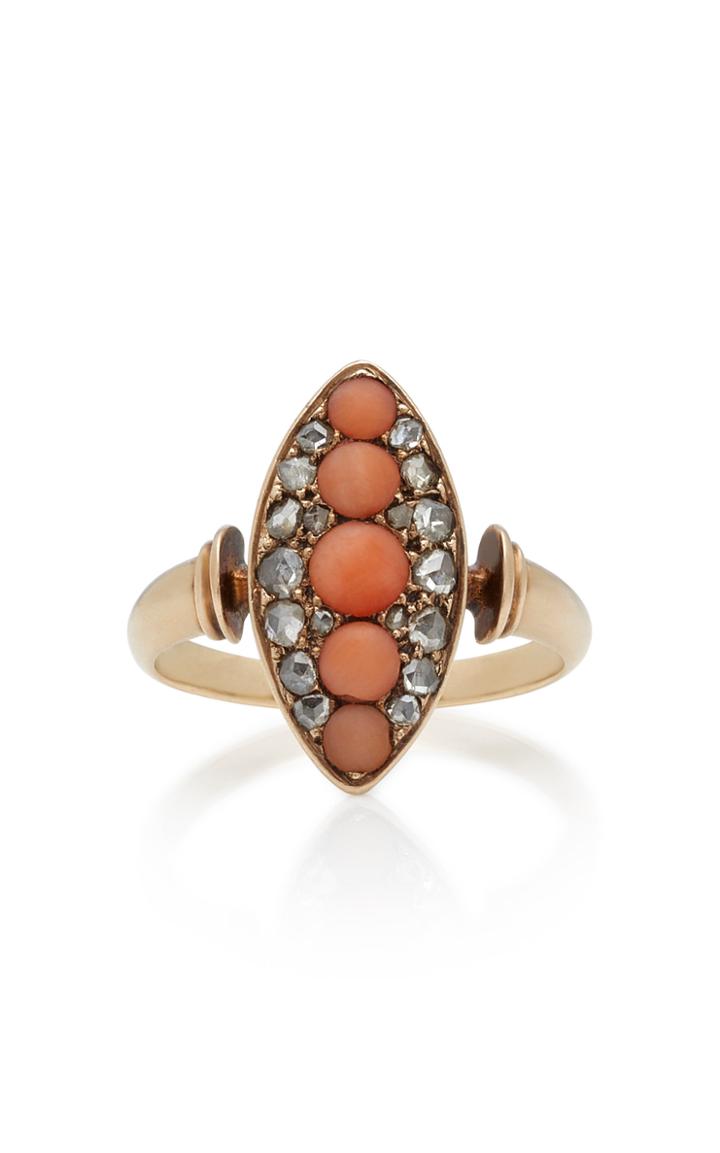 Vela 18k Coral And Diamond Ring