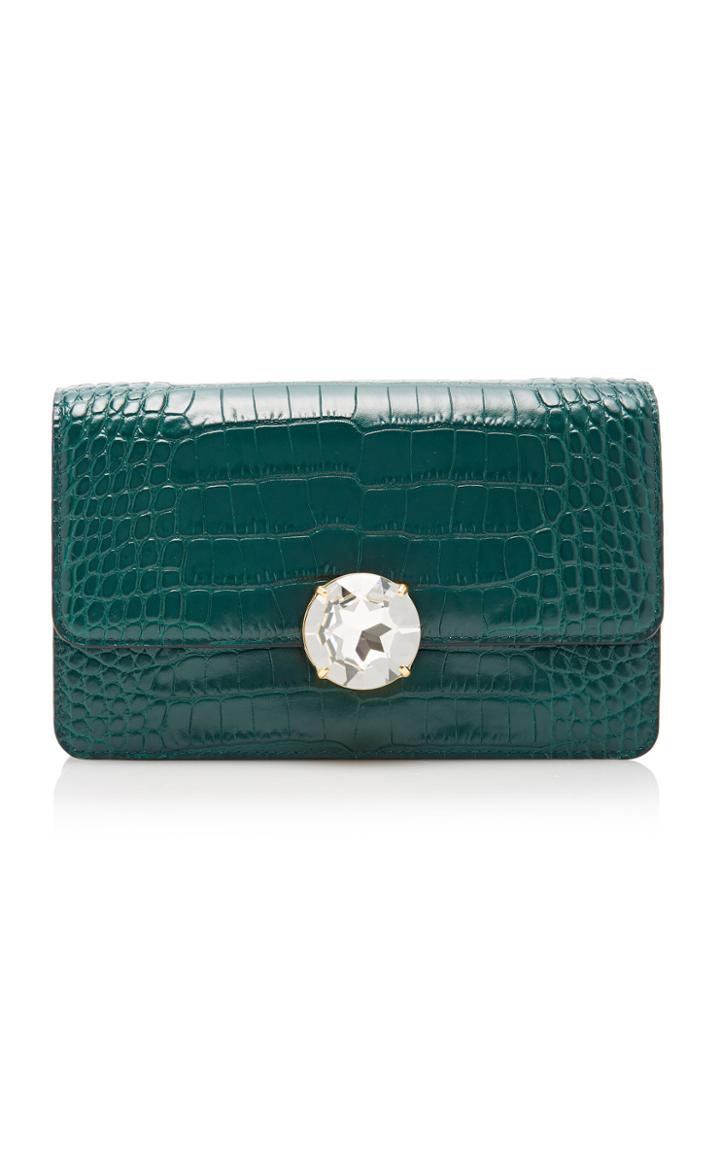 Miu Miu Embellished Croc-effect Leather Clutch