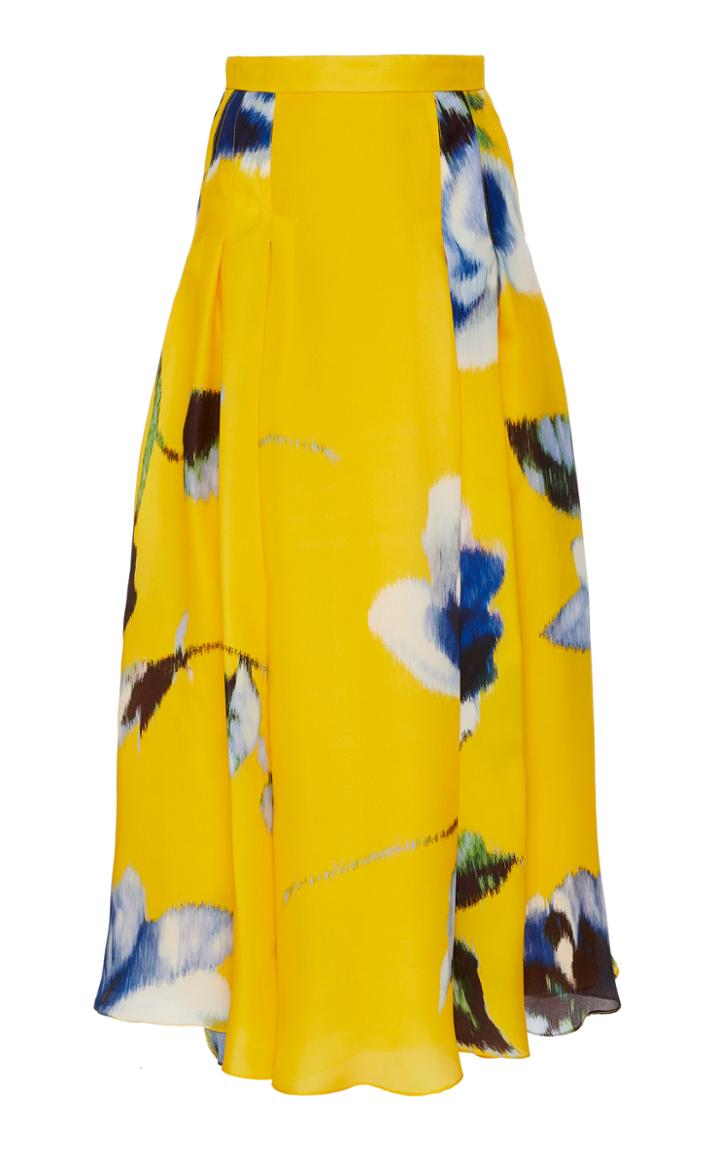 Moda Operandi Carolina Herrera Pleated Floral-print Silk Skirt Size: 0