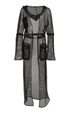 Frederick Anderson Nylon Maxi Coat With Leather Trim
