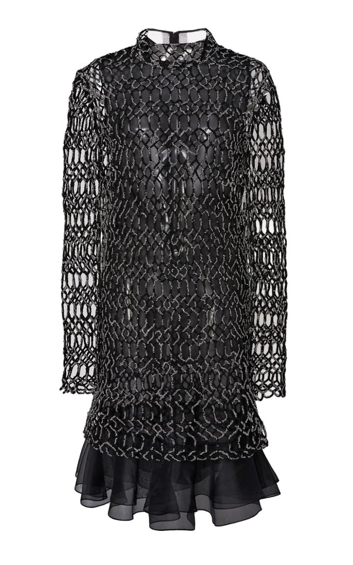 J. Mendel Embroidered Ruffle-trimmed Tulle Mini Dress