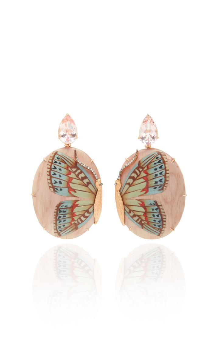 Silvia Furmanovich Marquetry Blue Butterfly On Pink Oval Earrings