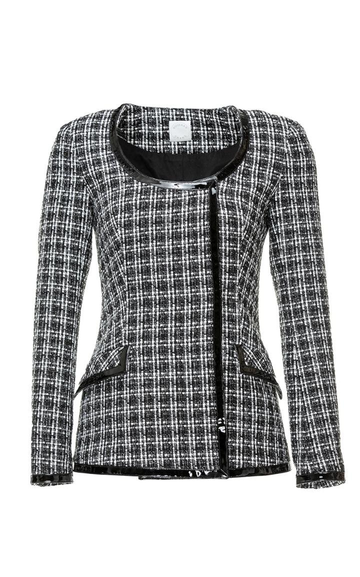 Moda Operandi Huishan Zhang Karen Patent Leather-trimmed Tweed Jacket