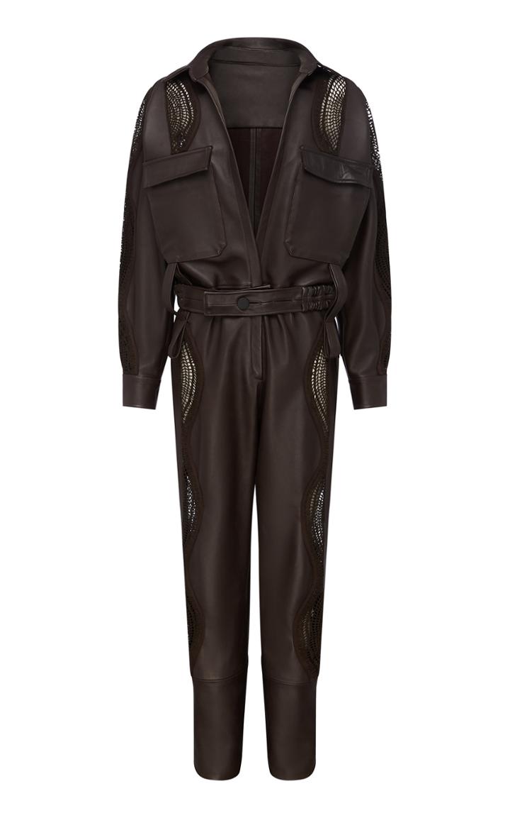 Moda Operandi Christopher Esber Crochet-trimmed Leather Jumpsuit