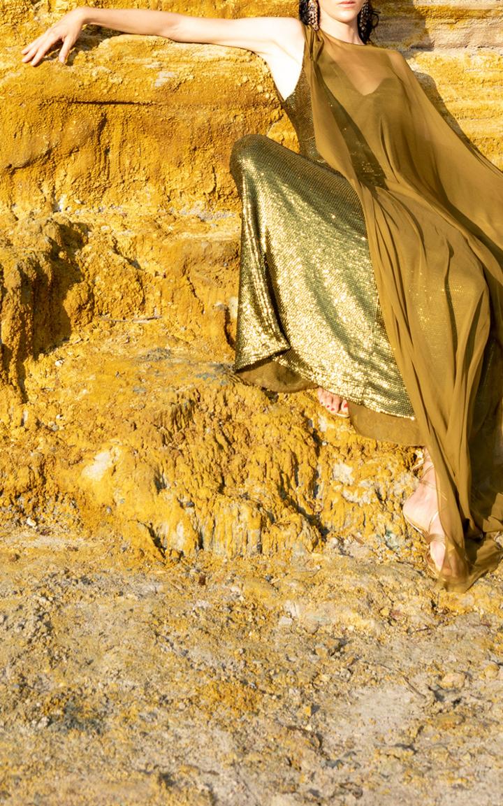 Moda Operandi Valentino Silk-overlay Metallic Cape Gown
