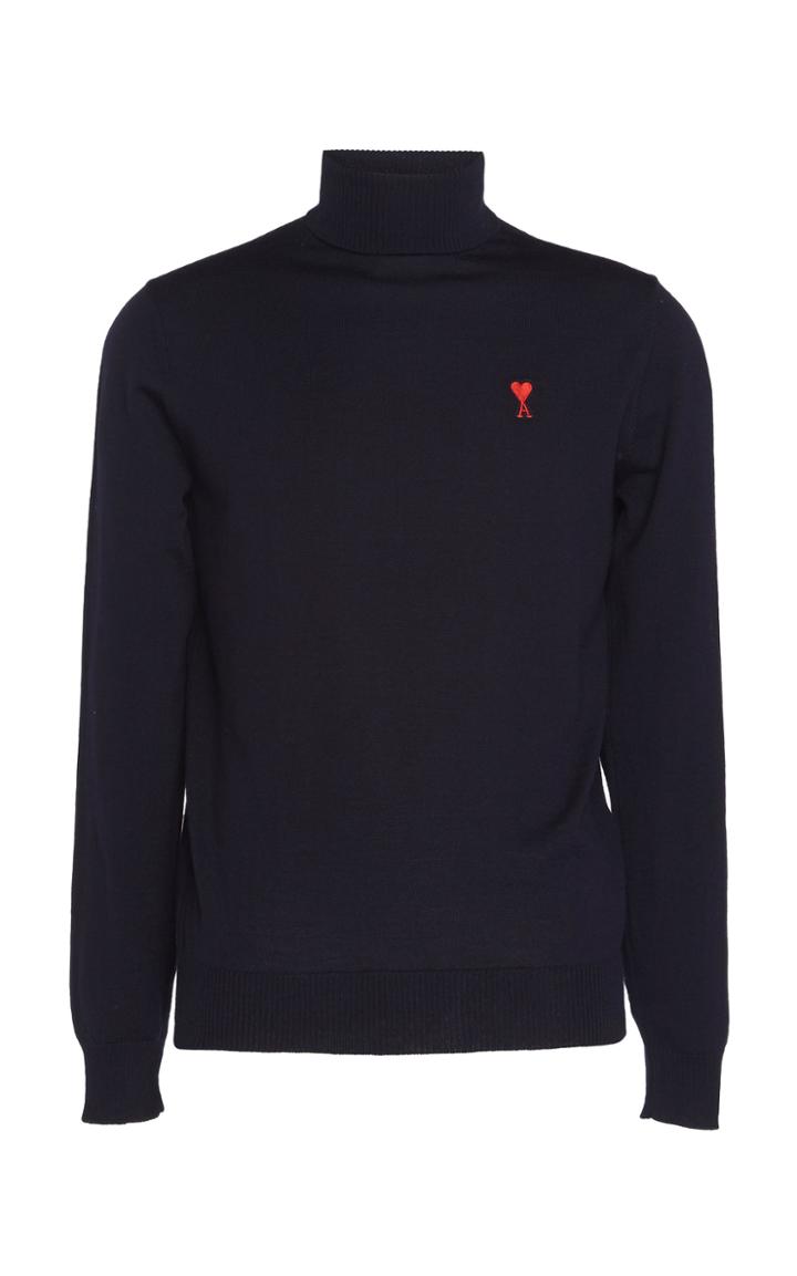 Ami Roule Patch Wool Turtleneck Sweater