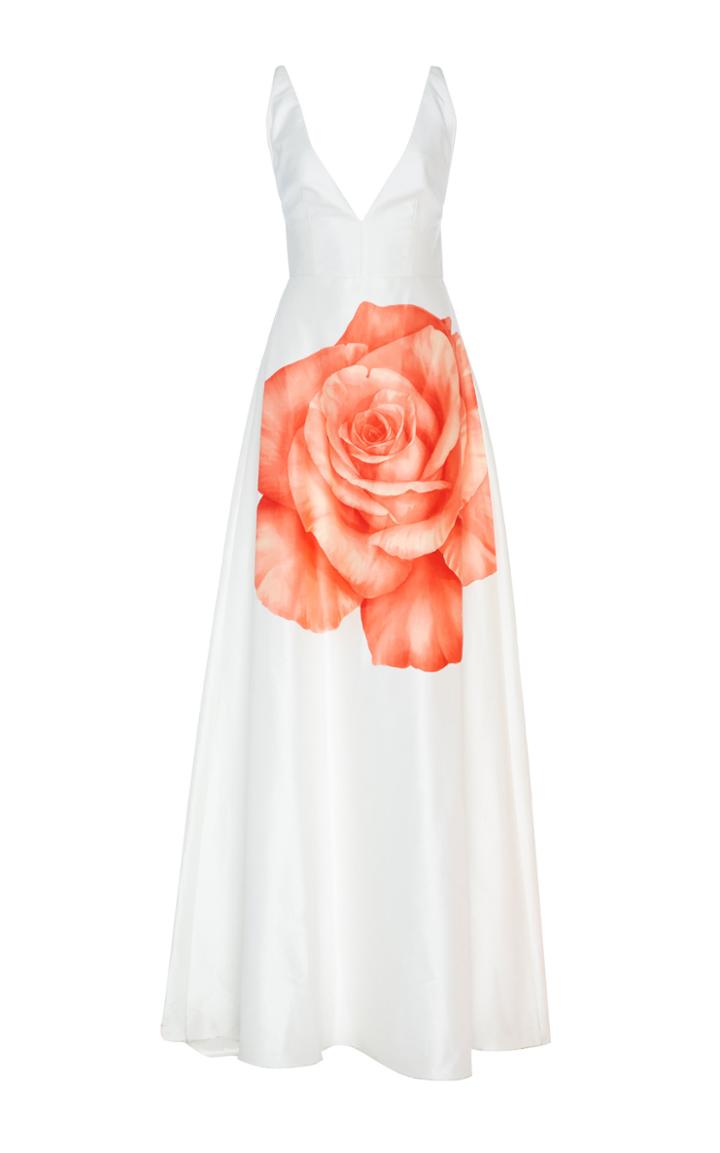 Moda Operandi Lela Rose Sash-back Floral-print Satin Gown Size: 0