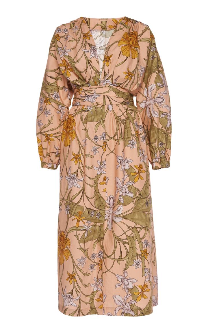 Johanna Ortiz Falling Orchids Floral Printed Cotton Midi Dress