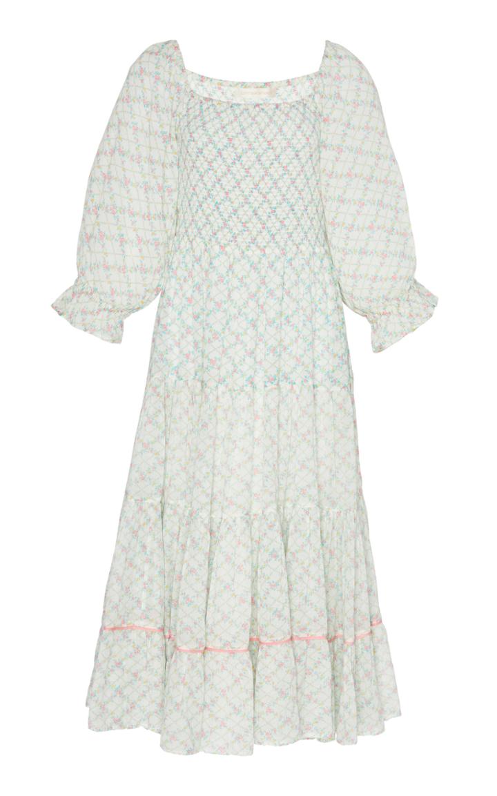 Moda Operandi Loveshackfancy Rigby Smocked Midi Dress Size: P