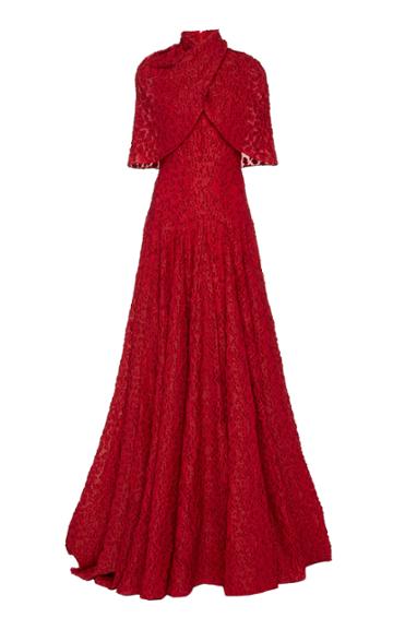Brandon Maxwell Leopard Fil Coupe Cape Trained Gown