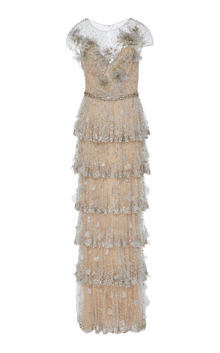 Marchesa Embellished Tiered Organza Dress