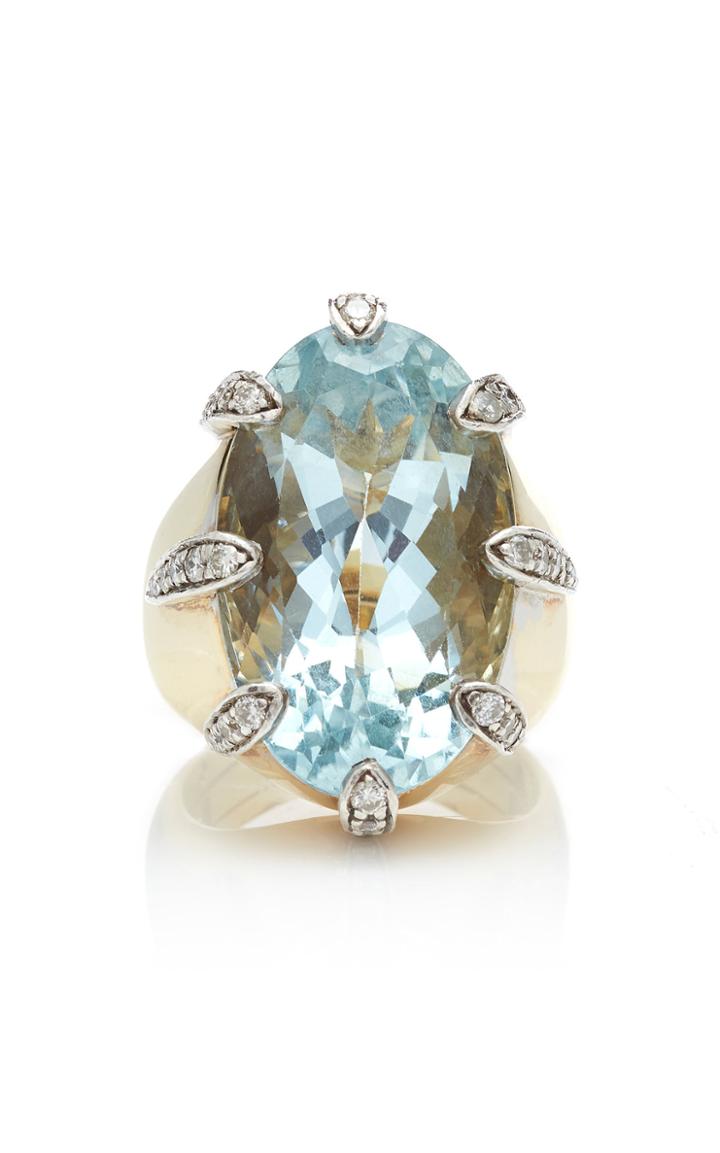 Vintage Cascialli 18k Gold And Aquamarine Ring