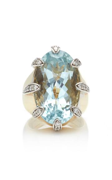 Vintage Cascialli 18k Gold And Aquamarine Ring