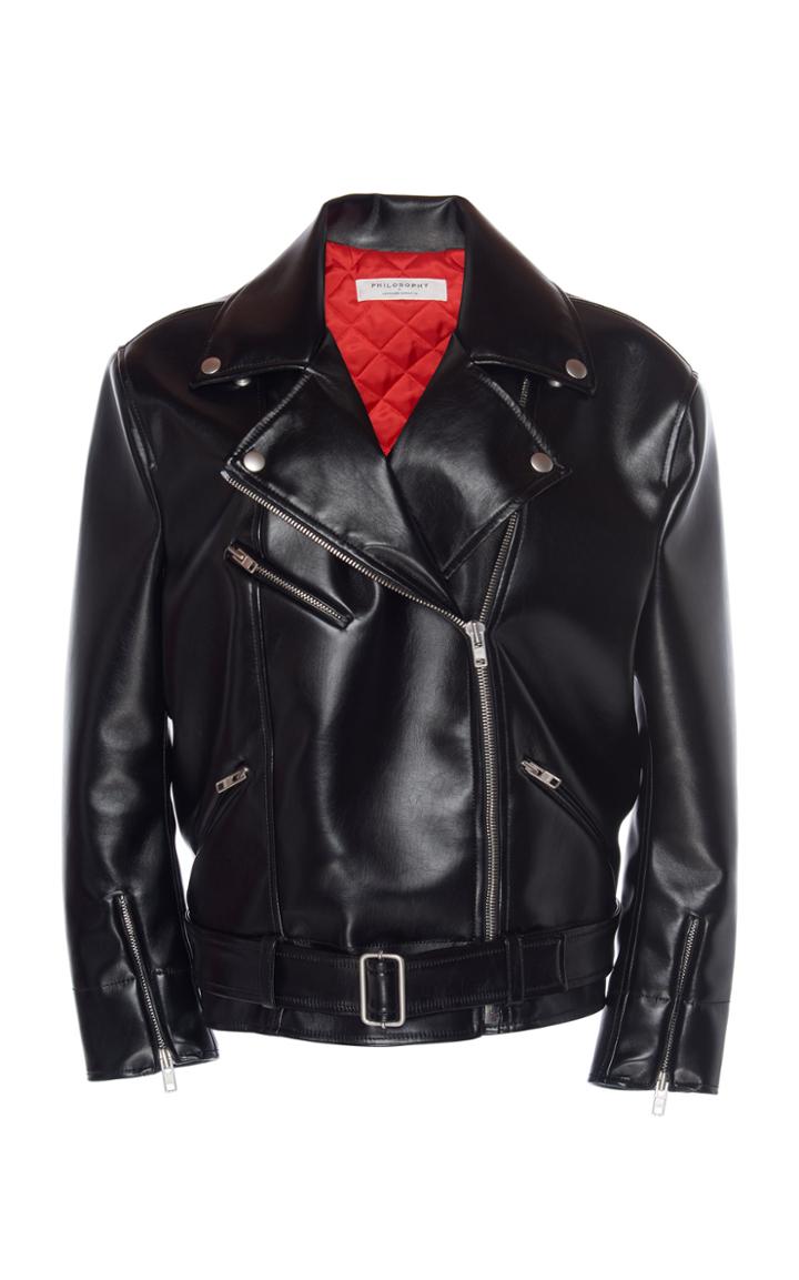Philosophy Di Lorenzo Serafini Oversized Vegan Patent Leather Biker Jacket
