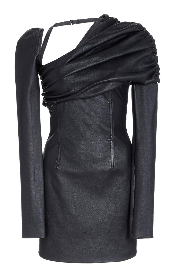 Moda Operandi Laquan Smith Ruched Shoulder Leather Dress