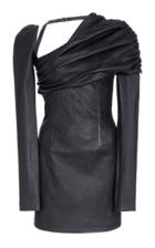 Moda Operandi Laquan Smith Ruched Shoulder Leather Dress