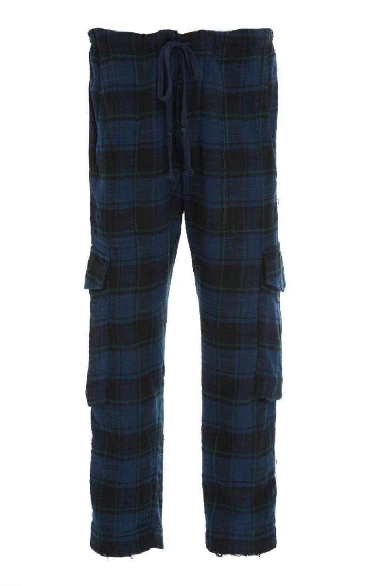 Greg Lauren Plaid Cropped Cargo Pant