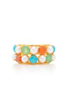 Bounkit 14k Gold-plated, Pearl And Multi-stone Ring