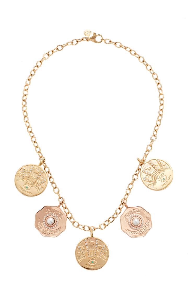 Marlo Laz 14k Gold Pearl Diamond And Emerald Necklace