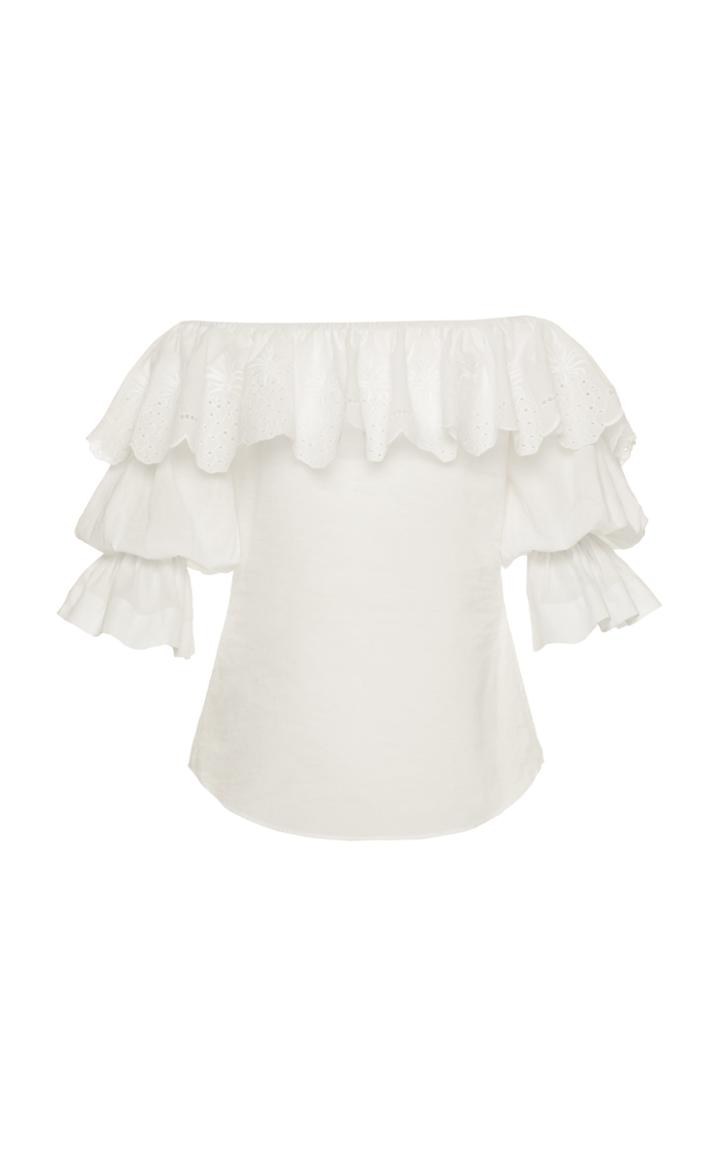 Lena Hoschek Arriba Ruffled Off-the-shoulder Cotton Top