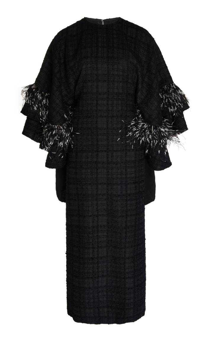 Huishan Zhang Ele Check Print Ostrich Feather Embellished Dress