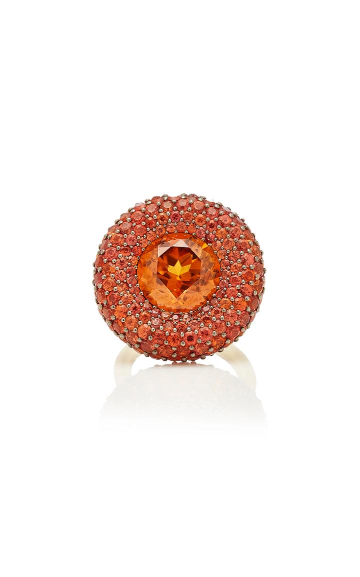 Vram One-of-a-kind Natural Orange Zircon And Sapphire Ring