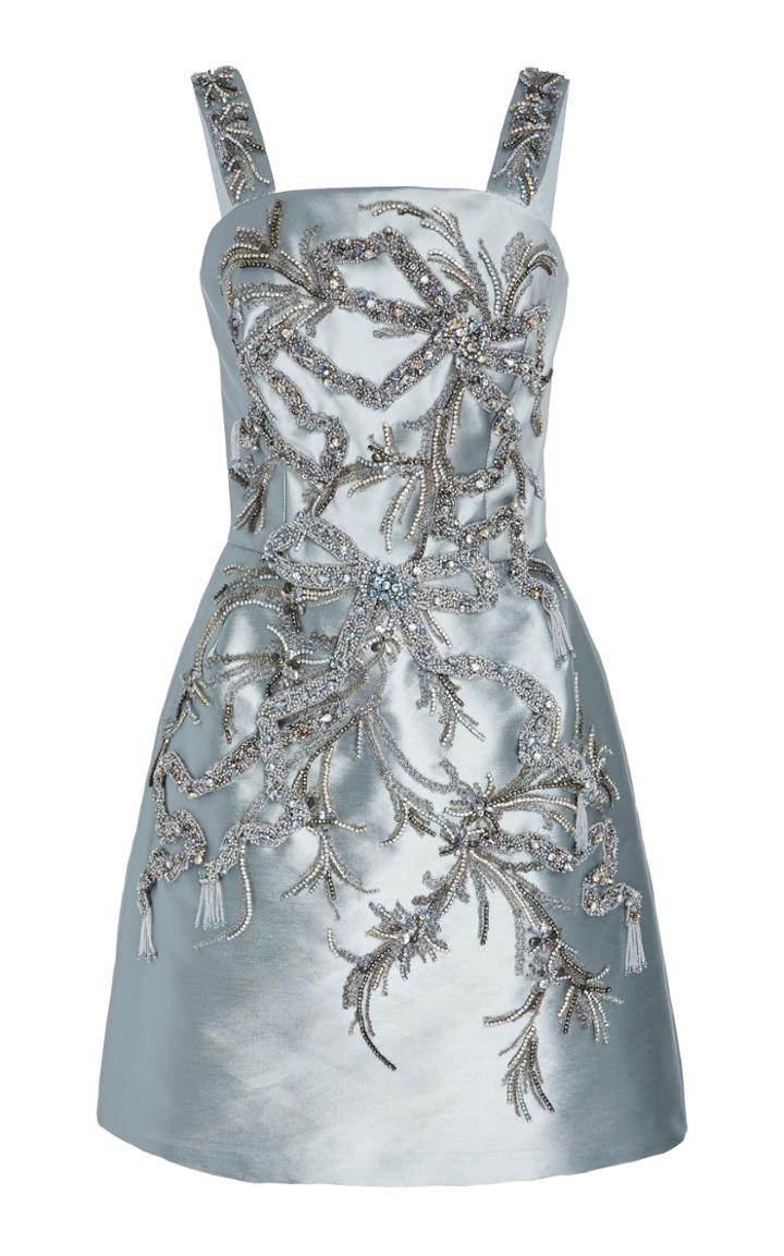 Marchesa Embellished Sleeveless Satin Mini Dress