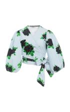 Ganni Sequin Floral Front Tie Cotton Crop Top