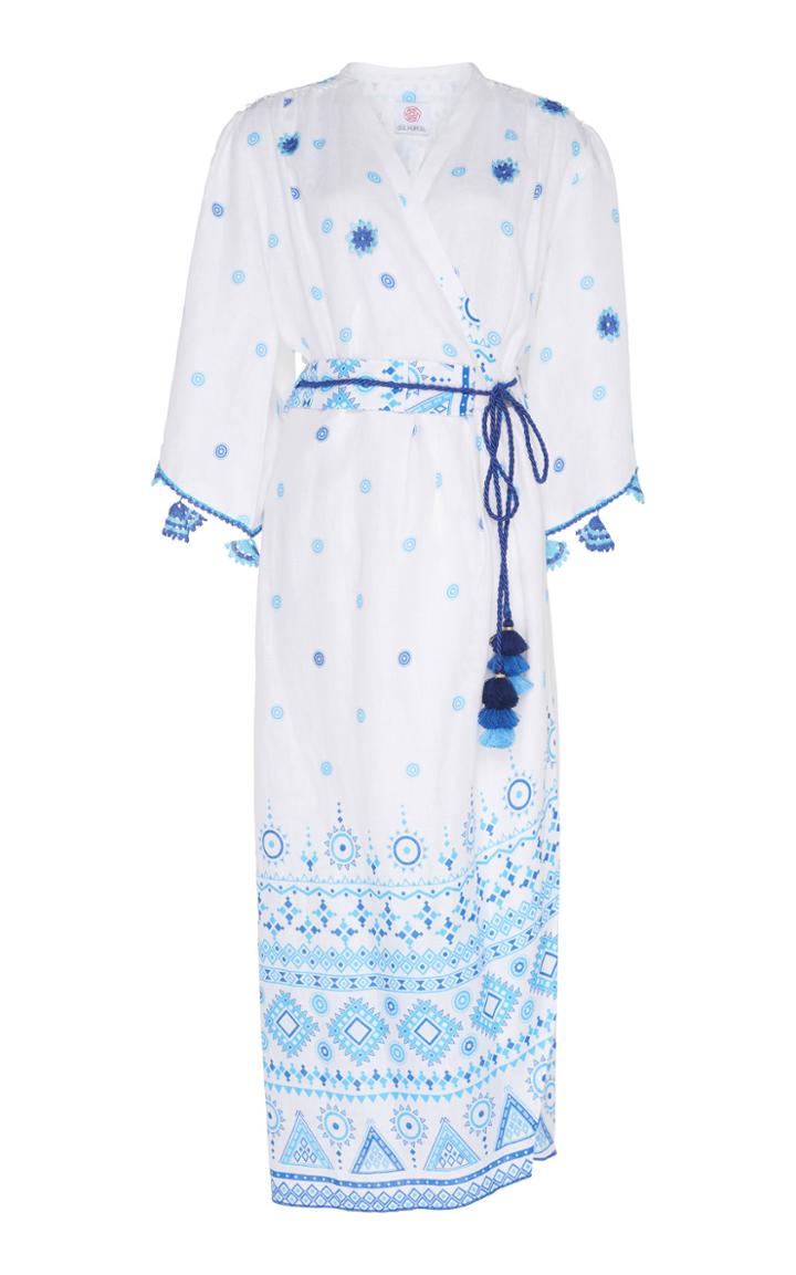 Gl Hrgel Printed Linen Midi Wrap Dress