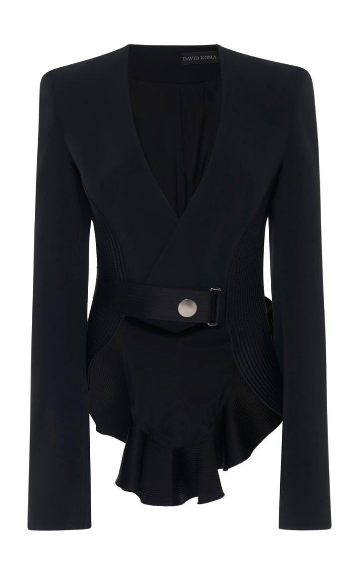 David Koma Crop-front Crepe Belted Jacket