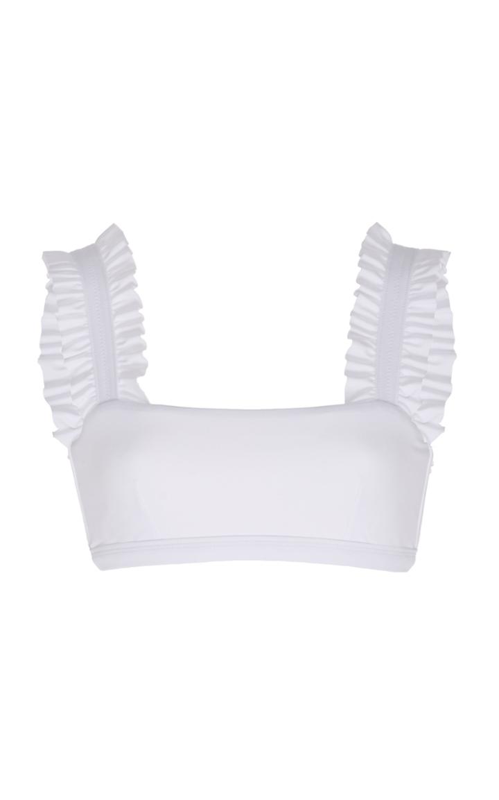 Moda Operandi Ephemera Lycra Optical White Ruffle Bikini Top Size: 36