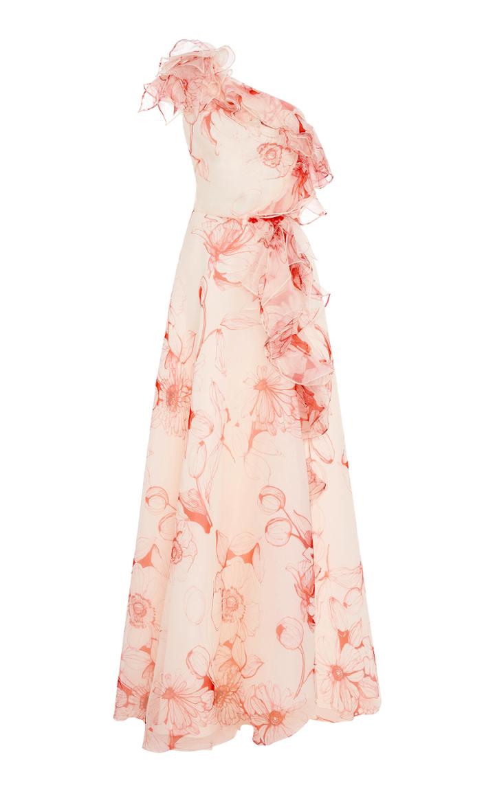 Moda Operandi Costarellos Printed Organza One-shoulder Ruffle Dress Size: 34