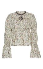 Giambattista Valli Ruched Jeweled Neck Floral Print Top