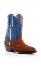 Back At The Ranch Made To Order El Rancho Leather And Ostrich Cowboy Boots In Brown And Blue