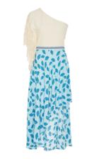 Jaline Luna One-shoulder Handwoven Silk Macram Midi Dress